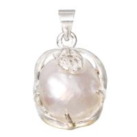 Cultured Freshwater Pearl Brass Pendant, with Brass, silver color plated Approx 