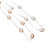 Freshwater Pearl Brass Necklace, with Freshwater Pearl, Potato, silver color plated, snake chain & for woman Approx 15.7 Inch 