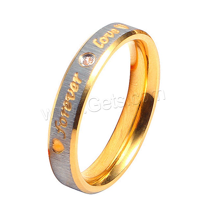 Couple Finger Rings, Stainless Steel, gold color plated, different size for choice & different styles for choice & with letter pattern & with rhinestone, 4mm, 6mm, Sold By PC