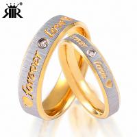 Couple Finger Rings, Stainless Steel, gold color plated  & with letter pattern & with rhinestone, 4mm, 6mm 