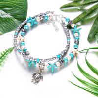 Zinc Alloy Anklet, with Synthetic Turquoise, antique silver color plated, Double Layer & for woman, 15mm Approx 8.5 Inch 