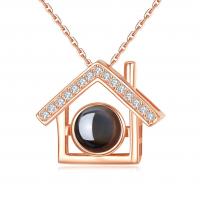 Brass Miniature Projection Necklace, with Glass, House, plated, oval chain & for woman & with rhinestone Approx 17.5 Inch 