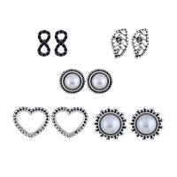 aleación de zinc Stud aretes, pendiente & collar, con Perlas plásticas, chapado en color de plata antigua, para mujer & con diamantes de imitación, 10x3mm, 6x12mm, 9x9mm, 13x13mm, 12x15mm, 5parespareja/Grupo, Vendido por Grupo