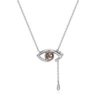 Brass Miniature Projection Necklace, with Glass, Eye, plated, oval chain & for woman & with rhinestone Approx 17.5 Inch 