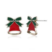 Enamel Zinc Alloy Stud Earring, Christmas Bell, gold color plated, for woman 
