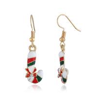 Enamel Zinc Alloy Drop Earring, Christmas Candy Cane, gold color plated, for woman 