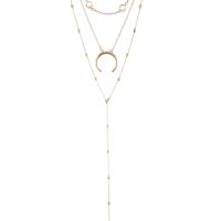 Crystal Zinc Alloy Necklace, with Crystal, with 2inch extender chain, Moon, gold color plated, three layers & adjustable & oval chain & for woman Approx 15.5 Inch 