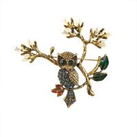 Zinc Alloy Brooch, with Plastic Pearl, Owl, plated, for woman & with rhinestone 