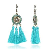 Zinc Alloy Tassel Earring, with Cotton Thread, antique bronze color plated, for woman & enamel & with rhinestone 