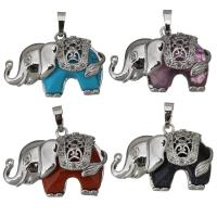 Gemstone Brass Pendants, with Gemstone, Elephant, silver color plated Approx Inner Approx 1mm, 1.5mm 