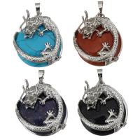 Gemstone Brass Pendants, with Gemstone, Dragon, silver color plated Approx 