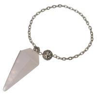 Brass Pendulum, with Rose Quartz, silver color plated, oval chain, pink 2.5mm Approx 6 Inch 