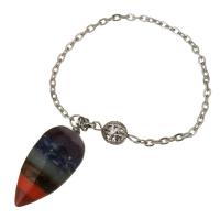 Латунь Маятник, с Полудрагоценный камень, плакирован серебром, Овальный цепь, разноцветный 2.5mm, длина:Приблизительно 6 дюймовый, продается Strand