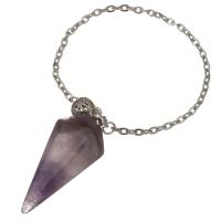 Brass Pendulum, with Purple Fluorite, silver color plated, oval chain, purple 2.5mm Approx 6 Inch 