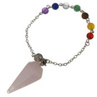 Brass Pendulum, with Gemstone, silver color plated, oval chain, pink 2.5mm Approx 7 Inch 