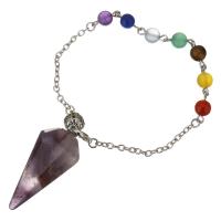 Brass Pendulum, with Gemstone, silver color plated, oval chain, purple 2.5mm Approx 7 Inch 