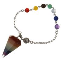 Brass Pendulum, with Gemstone, silver color plated, oval chain, multi-colored 2.5mm Approx 7 Inch 