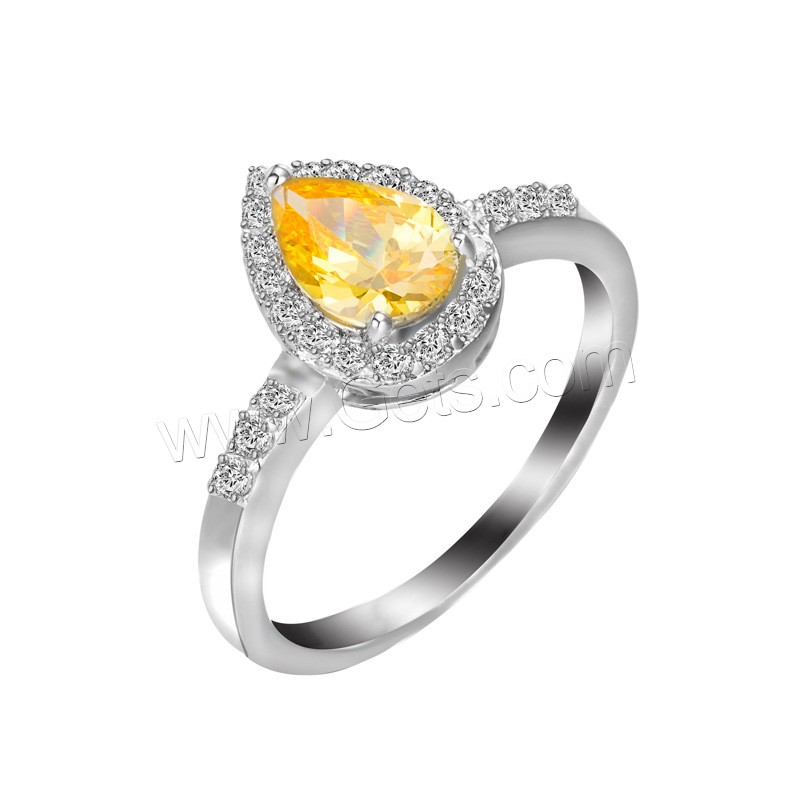 Cubic Zircon Brass Finger Ring, platinum plated, different size for choice & for woman & with cubic zirconia, yellow, Sold By PC