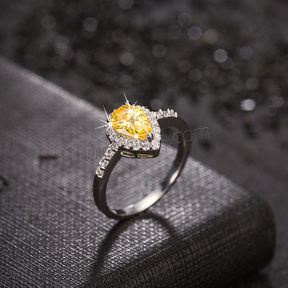 Кубическое цирконовое латунное кольцо, Латунь, покрытый платиной, разный размер для выбора & Женский & с кубическим цирконием, желтый, продается PC