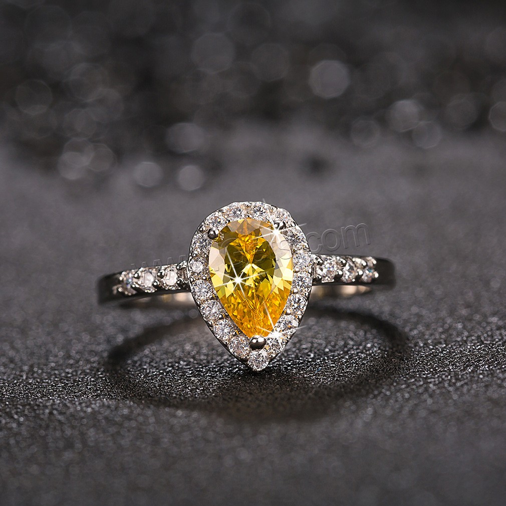 Кубическое цирконовое латунное кольцо, Латунь, покрытый платиной, разный размер для выбора & Женский & с кубическим цирконием, желтый, продается PC