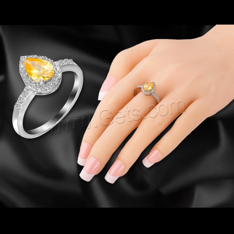 Zirkonia Messing Finger Ring, platiniert, verschiedene Größen vorhanden & für Frau & mit kubischem Zirkonia, gelb, verkauft von PC