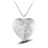 Messing Medaillon-Halskette, Herz, platiniert, kann sich öffnen und in etwas & Schlangekette & für Frau, 40x48mm, Länge:ca. 17.5 ZollInch, verkauft von Strang