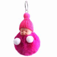 Fur Plush Key Chain, Zinc Alloy, with Plush, platinum color plated, with fluffy ball & for woman 15mm 