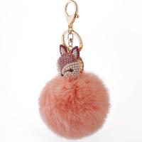 Zinc Alloy Key Chain, with ABS Plastic Pearl & Plush, platinum color plated, for woman & with rhinestone 
