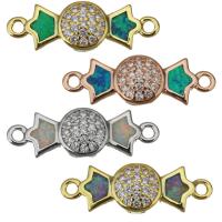 Cubic Zirconia Micro Pave Brass Connector, with Opal, Candy, plated, micro pave cubic zirconia & 1/1 loop Approx 1.5mm 