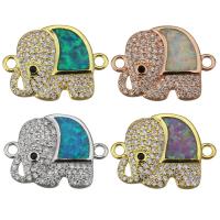 Cubic Zirconia Micro Pave Brass Connector, with Opal, Elephant, plated, micro pave cubic zirconia & 1/1 loop Approx 1.5mm 