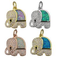 Animal Brass Pendants, with Opal, Elephant, plated, micro pave cubic zirconia Approx 4mm 