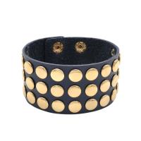 Cowhide Bracelets, Leather, with Brass, Donut, gold color plated, Unisex, 39mm Approx 9.1 Inch 