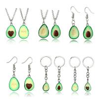 Fashion Zinc Alloy Jewelry Sets, key chain & earring & necklace, with Polymer Clay, with 2inch extender chain, Fruit, silver color plated, adjustable & rolo chain & for woman, 20mm, 45mm Approx 17.5 Inch 