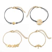Zinc Alloy Bracelet Set, with Waxed Nylon Cord, with 1.7-2.3inch extender chain, gold color plated, Double Layer & adjustable & oval chain & for woman Approx 6.6-7.8 Inch 