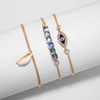 Zinc Alloy Bracelet Set, with White Shell & Crystal, with 2inch extender chain, gold color plated, adjustable & twist oval chain & for woman & enamel & with rhinestone, 17mm, 17mm, 42mm Approx 6.8-7.8 Inch 