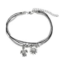 Zinc Alloy Anklet, with Waxed Nylon Cord, with 2inch extender chain, Sun, antique silver color plated, adjustable & for woman &  Approx 8.5 Inch 