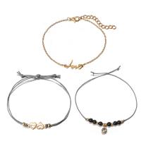 Zinc Alloy Bracelet Set, with Waxed Cotton Cord & Acrylic, with 2-3.5inch extender chain, gold color plated, adjustable & oval chain & for woman & with rhinestone Approx 7.4-8 Inch 