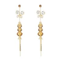 Zinc Alloy Tassel Earring, with Crystal, Butterfly, gold color plated, for woman & with rhinestone, yellow, nickel, lead & cadmium free Inner Approx 53mm 