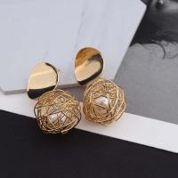 Zinc Alloy Drop Earring, with Glass Pearl, gold color plated, for woman Inner Approx 53mm 