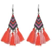 Zinc Alloy Tassel Earring, with Cotton Thread, antique brass color plated, for woman & enamel Inner Approx 53mm 