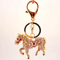 Rhinestone Zinc Alloy Key Chain, Horse, gold color plated, Unisex & enamel & with rhinestone, lead & cadmium free 