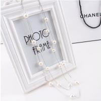 Zinc Alloy Sweater Chain Necklace, with ABS Plastic Pearl, with 5cm extender chain, plated, Korean style & for woman lead & cadmium free Approx 74.81 Inch 