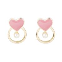 Plastic Pearl Zinc Alloy Earring, with ABS Plastic Pearl, gold color plated, Korean style & for woman & enamel 
