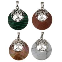 Gemstone Brass Pendants, with Gemstone, platinum color plated Approx 