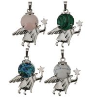 Gemstone Brass Pendants, with Gemstone, Angel, platinum color plated Approx 