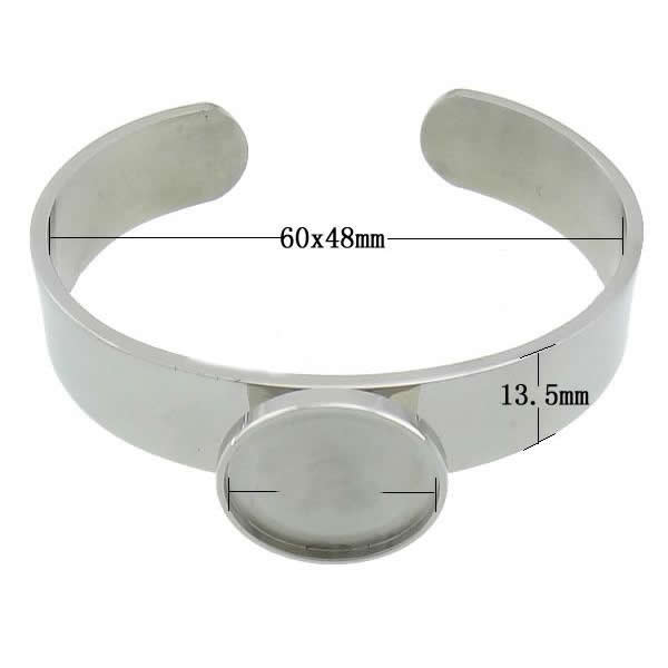 Stainless Steel Bangle Cuff Findings, original color, 13.5mm, Inner Diameter:Approx 60x48mm, Length:Approx 6.5 Inch, Sold By PC