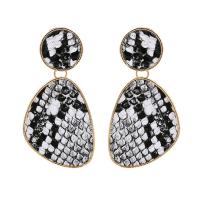 Zinc Alloy Drop Earring, with PU Leather, gold color plated, for woman 