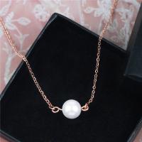 Stainless Steel Jewelry Necklace, 316L Stainless Steel, with Plastic Pearl, rose gold color plated, oval chain & for woman, 8mm Approx 17.7 Inch 