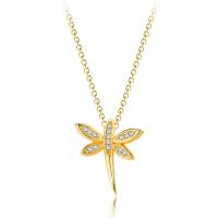 Rhinestone Brass Necklace, with 2inch extender chain, Dragonfly, real gold plated, adjustable & oval chain & for woman & with rhinestone Approx 17.5 Inch 