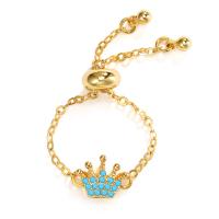 Cubic Zircon Micro Pave Brass Necklace, Crown, real gold plated, adjustable & micro pave cubic zirconia & for woman US Ring 